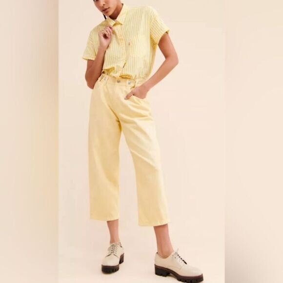 NWT  EDWIN Women’s Maiia Wide Leg Crop Trouser Jeans Lemonade - Size XS … - Picture 1 of 8